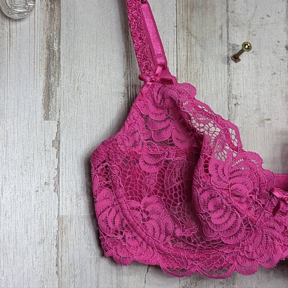 NEW Adore Me Lace Underwire 32C Bra Raspberry Pink Coquette Sexy Romantic - Picture 4 of 12